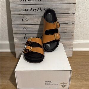 Isabel Marant Tan and Black Sandals with Buckle Detail